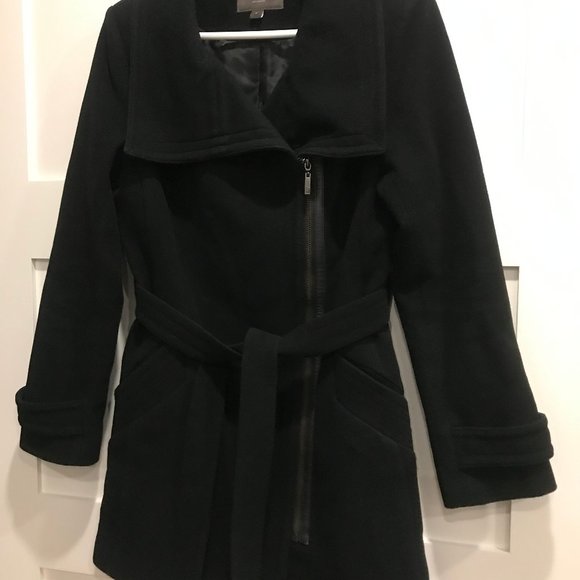 Cole Haan Black Wool Blend Coat with Belt - Picture 1 of 3